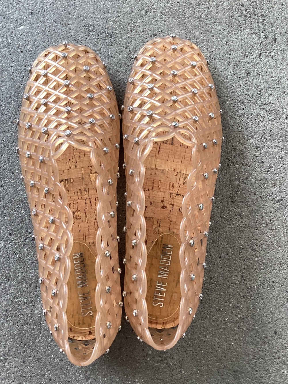 Steve Madden Mesh Ballet Flat, Jelly Cage Design, Rhinestones, Nude, Size 8